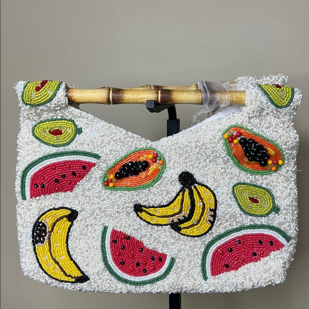 Handcrafted In India | Papaya Watermelon Banana Avocado Bag w/ Wood Handles 🍉🥑🍌